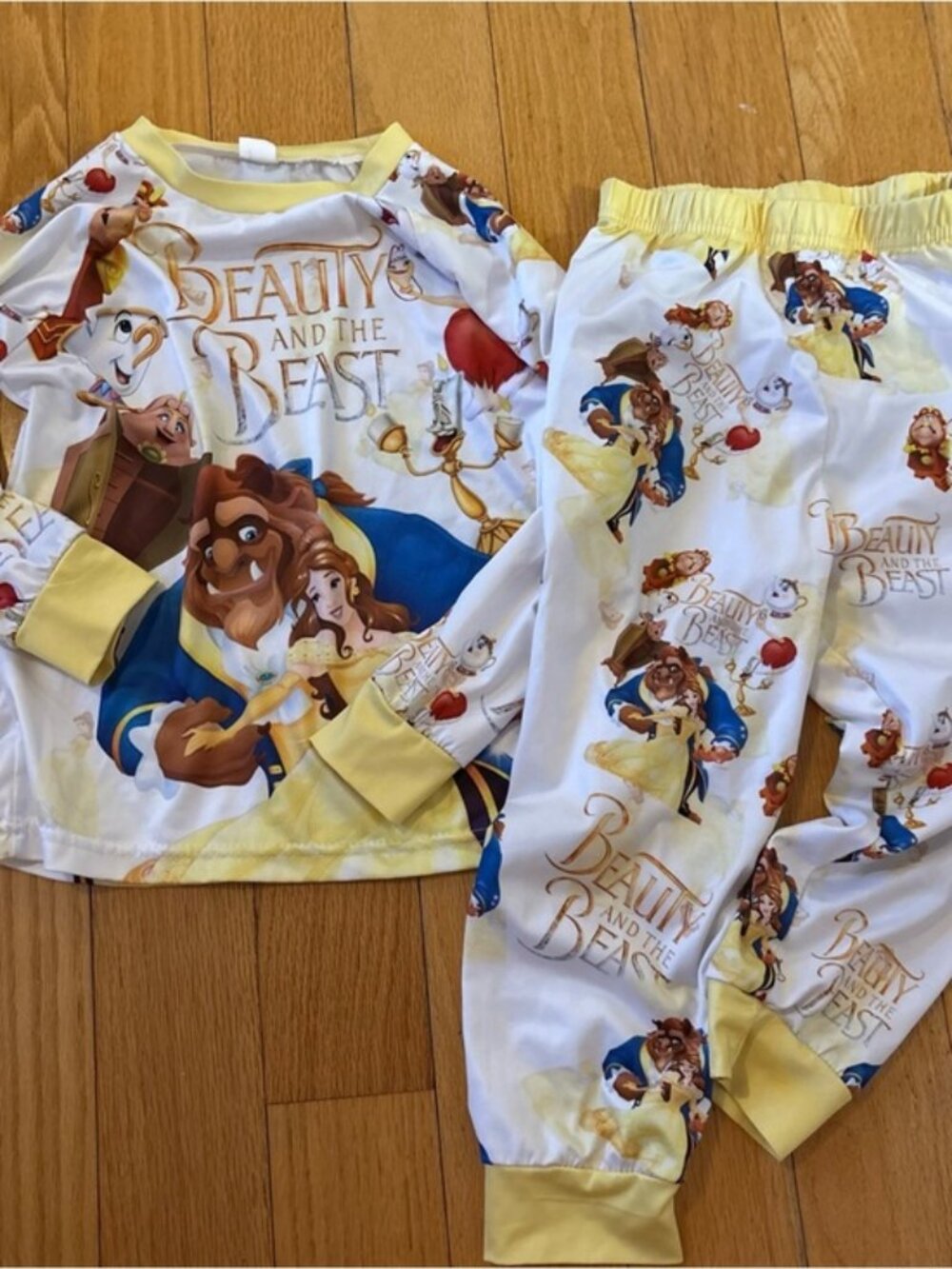 Disney Beauty and the Beast White and Yellow Kids Pajama Set.